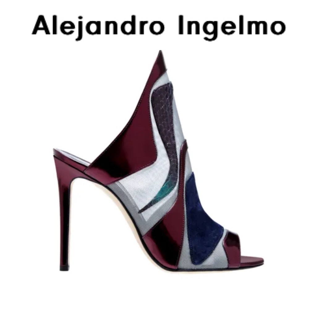 ALEJANDRO INGELMO METALLIC MESH SNAKESKIN HIGH HEEL SHOES SIZE 38.5/8.5